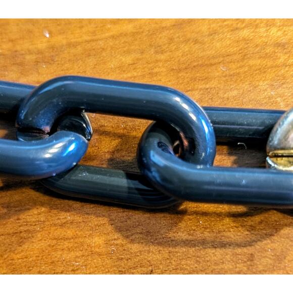 Navy Enamel Chain Link & Gold Tone Chain Link 28" Necklace - Picture 3 of 5